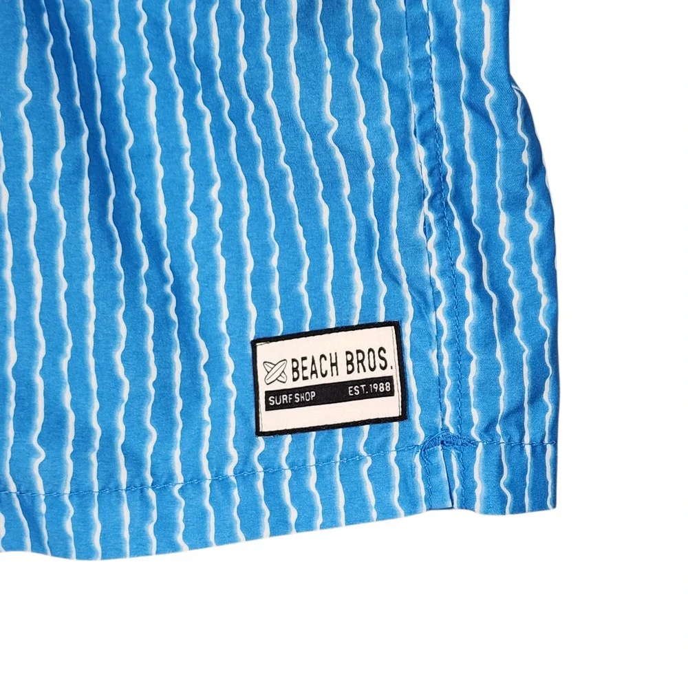 Vtg Beach Bros Mens sz M Swim Trunks Shorts Blue White Stripe Surfer Beach Retro